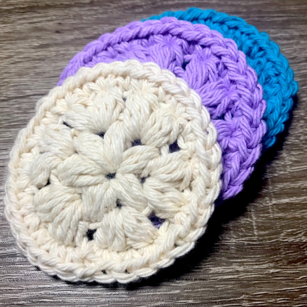 Set of 3 Face Scrubbies Cotton Facial Rounds Crochet Cotton Face Scrubby
